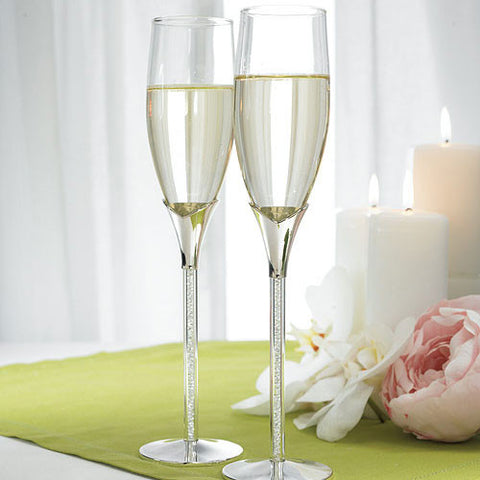 Wedding Champagne Glasses with Glass Gems in Stem