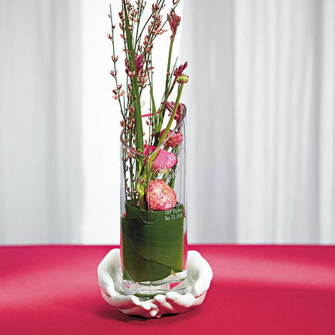 Heart Shaped Glass Memorial Vase with "Loving Hands" Base