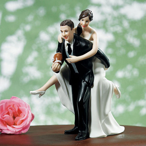 Football Piggy Back Bride and Groom Cake Topper Light Skin Tone