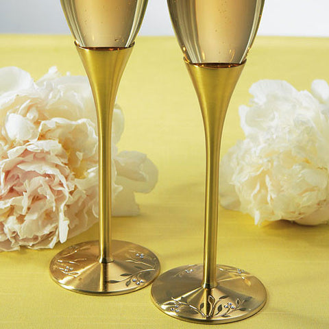 Gold Wedding Champagne Glasses with Crystal Gems