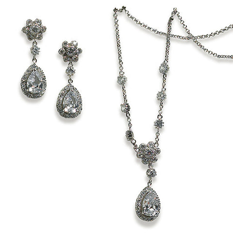Flower & Pear Drop in Silver Jewelry Earrings