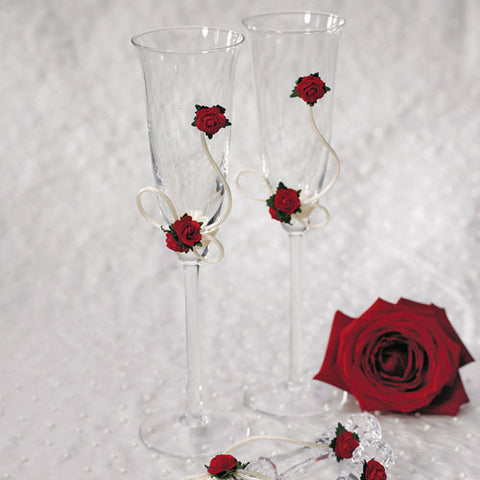 Red Rose Personalized Wedding Champagne Glasses