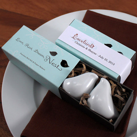 White Love Bird Salt and Pepper Shaker Wedding Favors