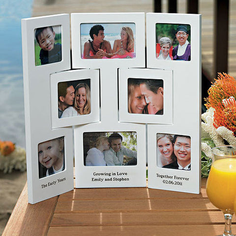 "Our Story" Multiple Opening Photo Frame - Table Top - 3 Panel Walnut Brown Finish