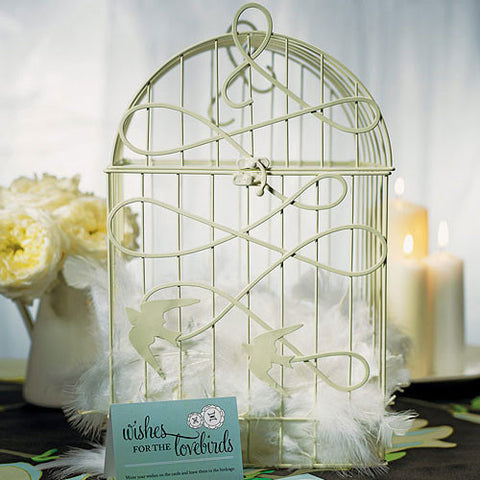 Modern Decorative Birdcage with Birds in Flight - Ivory