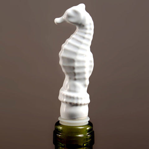 Ceramic White Sea Horse Wine Stopper Favor Gift Boxed