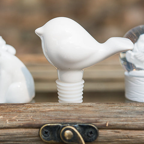 White Ceramic Bird Wine Bottle Stopper Gift Boxed