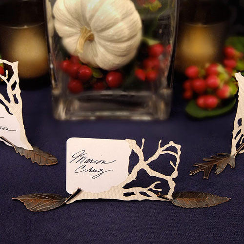 Metal Leaf Shaped Card Holders with Autumn Bronze Finish