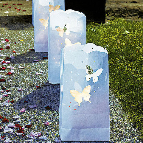 "Light The Way" White Paper Bags with Die-Cut Butterfly Pattern