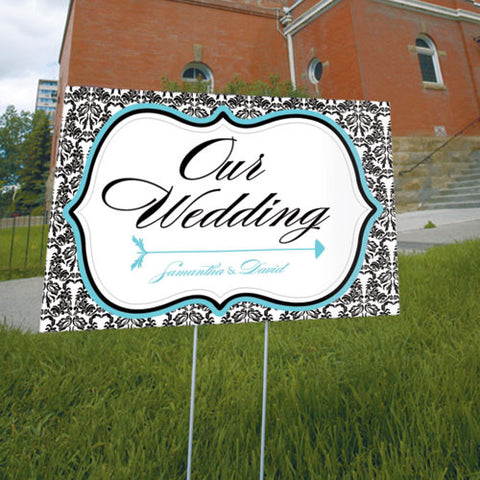 Love Bird Damask Wedding Directional Sign Royal Blue