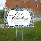Love Bird Damask Wedding Directional Sign Royal Blue