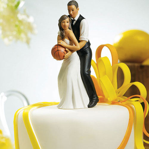 One on One Basketball Bride and Groom Cake Topper Ethnic