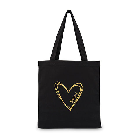 Personalized Heart Black Canvas Tote Bag Tote Bag with Gussets