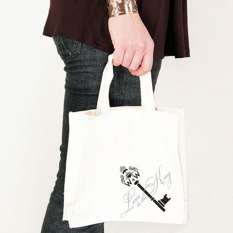 Key Monogram Personalized Tote Bag Mini Tote with Gussets Black
