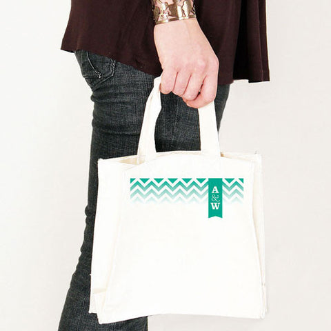 Chevron with Monogram Personalized Tote Bag Mini Tote with Gussets Red