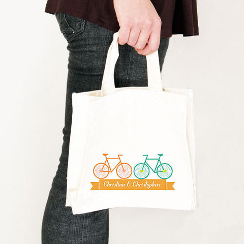 Double Bicycle Personalized Tote Bag Mini Tote with Gussets Lilac
