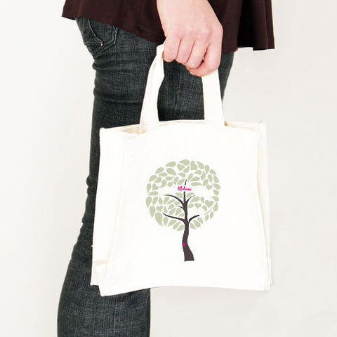Love Bird Tree Personalized Tote Bag Mini Tote with Gussets Watermelon