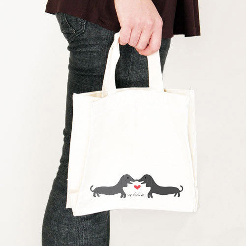 Puppy Love Personalized Tote Bag Mini Tote with Gussets Red