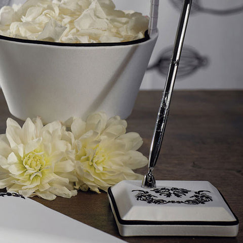 Love Bird Damask in Classic Black and White Pen with Base