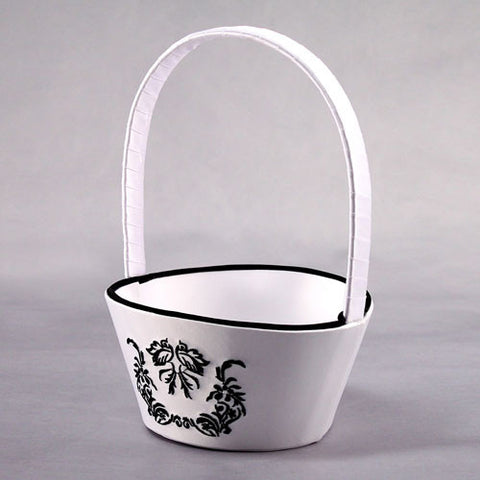 Love Bird Damask in Classic Black and White Flower Girl Basket