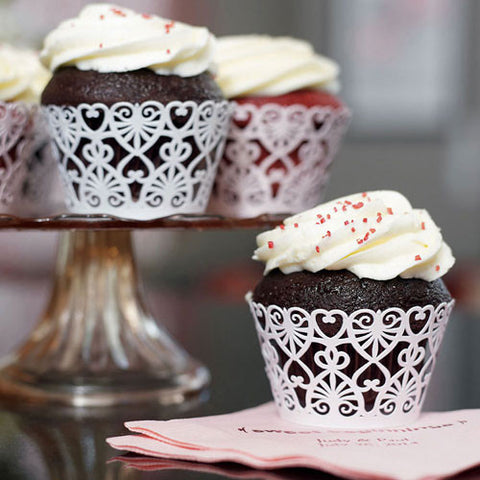 Lace Hearts Filigree Paper Cupcake Wrappers Lavender Shimmer
