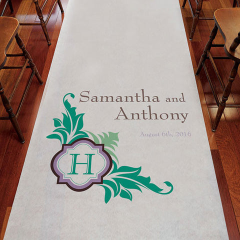 Lavish Monogram Personalized Aisle Runner Plain White Black