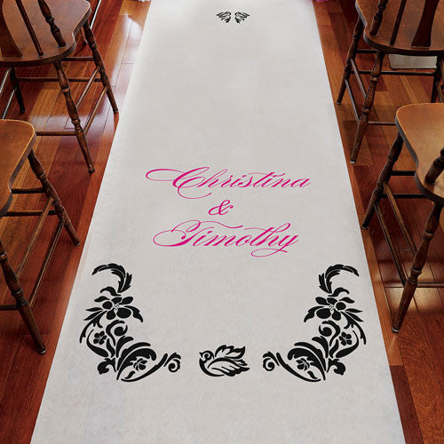 Love Bird Damask Personalized Aisle Runner Plain White Royal Blue