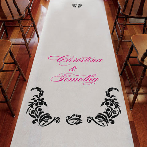 Love Bird Damask Personalized Aisle Runner Plain White Royal Blue