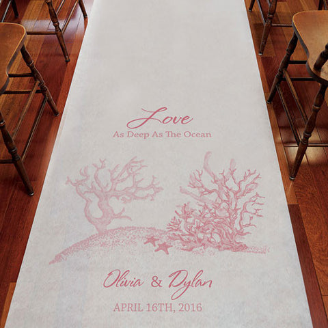 Reef Coral Personalized Aisle Runner Plain White Red