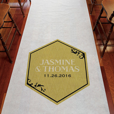 Black and Gold Opulence Personalized Aisle Runner Plain White