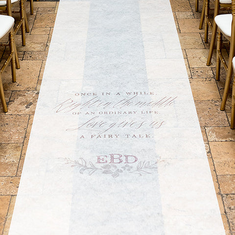 Modern Fairy Tale Personalized Aisle Runner White With Hearts Mocha / Vintage Pink