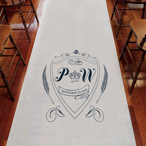 Regal Monogram Personalized Aisle Runner White With Hearts Navy Blue
