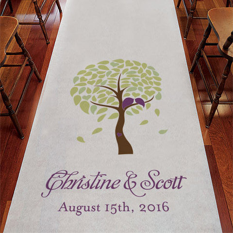 Love Bird Tree Personalized Aisle Runner White With Hearts Red