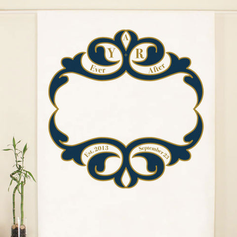 Ornate Monogram Personalized Photo Backdrop Navy Blue