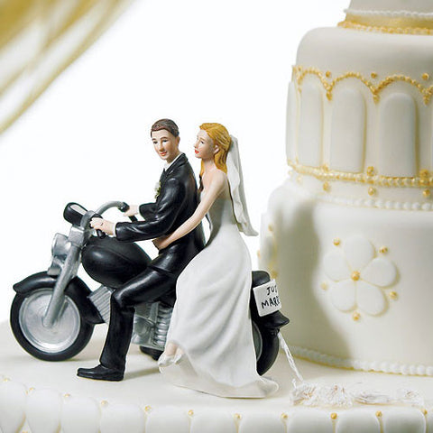 Motorcycle "Get-away" Wedding Couple Figurine Dark Skin Tone