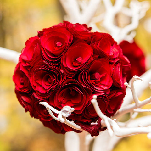 Floral Pomander Ball Made With Wood Curls - Small White