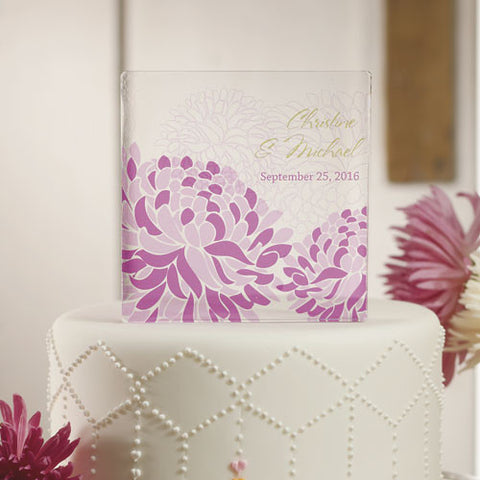 Zinnia Bloom Personalized Acrylic Block Cake Topper Black