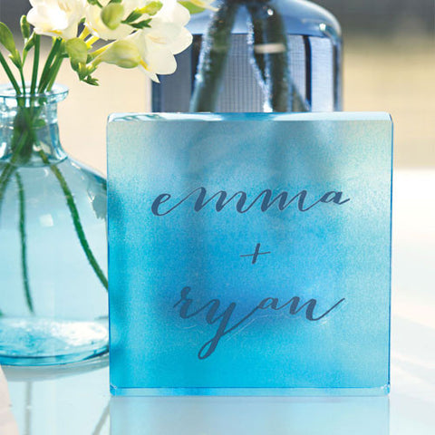 Aqueous Personalized Clear Acrylic Block Cake Topper Pastel Pink