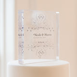 Fanciful Monogram Personalized Clear Acrylic Block Cake Topper Lavender