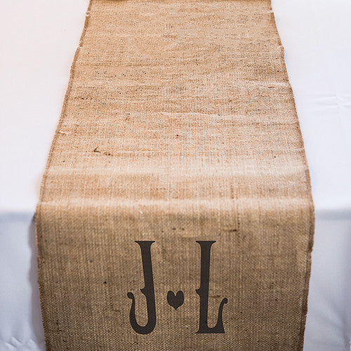 Burlap Table Runner With Vineyard Monogram (90" / 2.3m long) Black