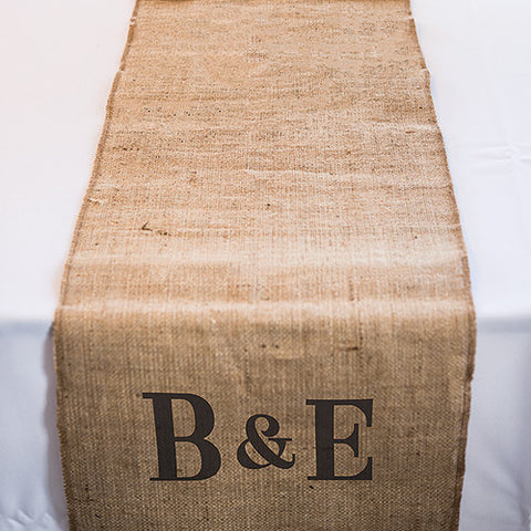 Burlap Table Runner With Equestrian Monogram (90" / 2.3m long) Black