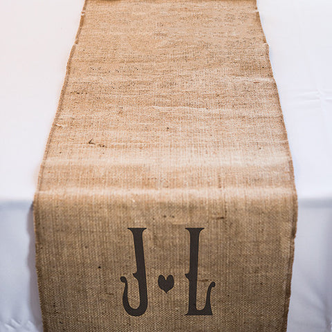 Burlap Table Runner With Vineyard Monogram (120" / 3.0m long) Black