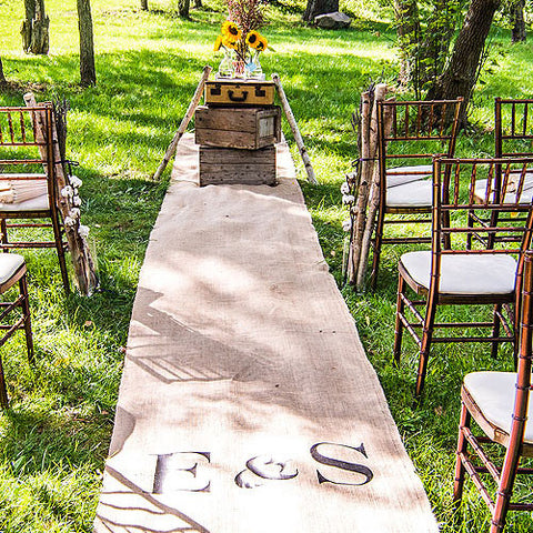 Personalized Burlap Aisle Runner with Equestrian Monogram Plain Burlap Black