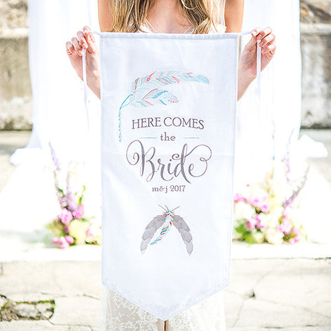 Feather Whimsy Personalized Ceremony Banner Purple