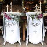 Feather Whimsy Bride and Groom Chair Banner Set Purple