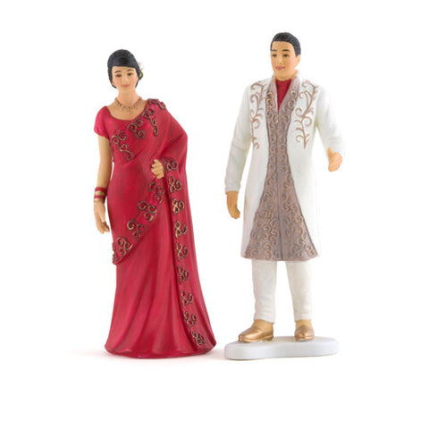 Traditional Indian Bride and Groom Figurine Cake Toppers Indian Bride in Red Sari