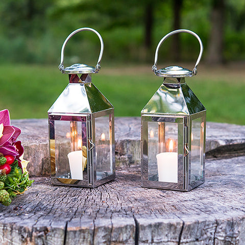 Stainless Lantern with Glass Panels Silver