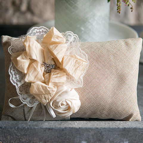 Burlap Chic Ring Pillow Mocha Mousse
