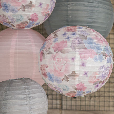 Round Paper Lantern with Vintage Floral Print - Medium