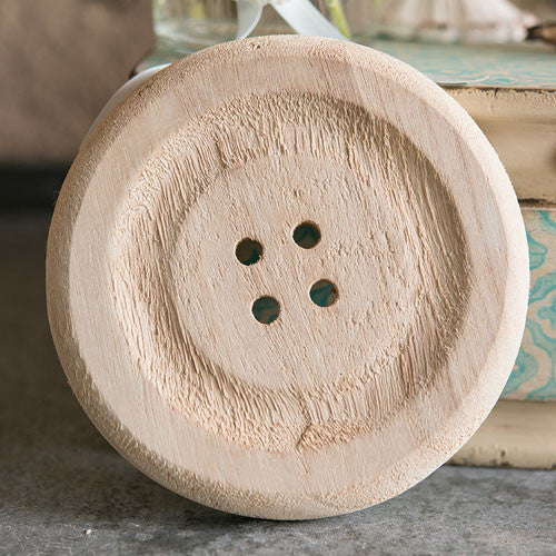 Charming Wooden Button Decoration with Natural Finish - Small White